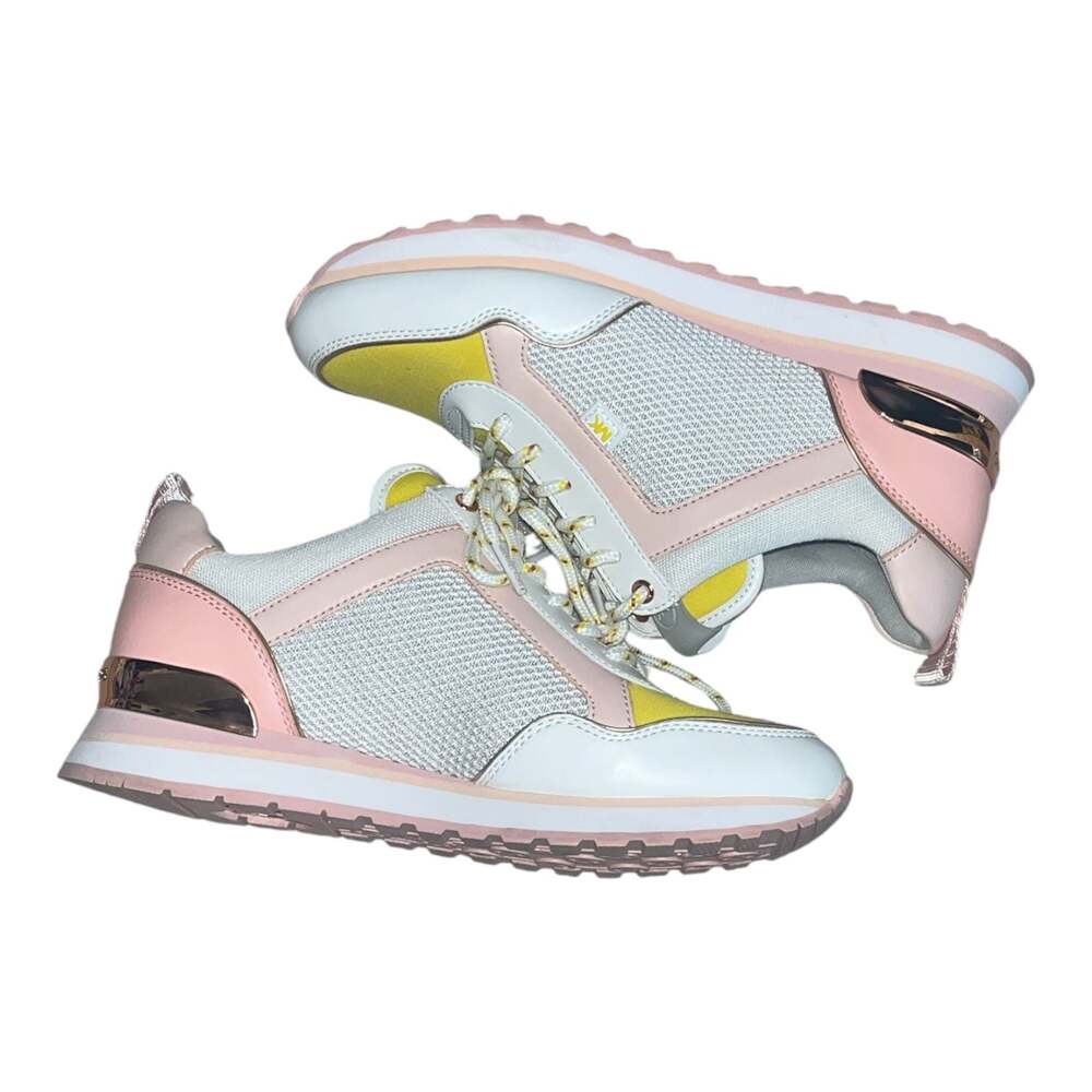 Michael Kors Maddy Color-Block Mixed-Media Trainer Pink/Yellow Sneaker